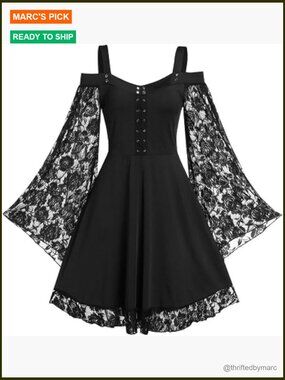 Plus Size Gothic Lace Patchwork Dress Spaghetti Strap Bandage Mini Dress